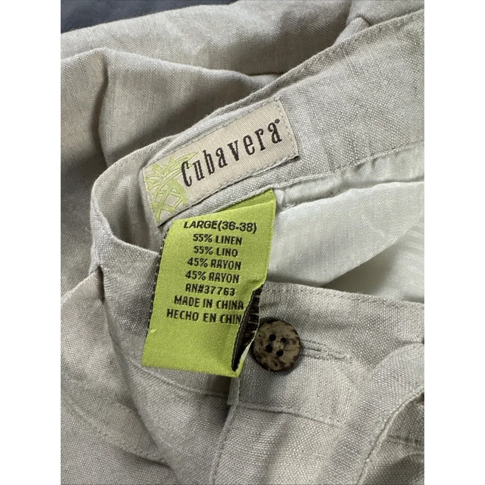 Cubavera Linen Blend Pants Mens Large Light Khaki Drawstring Elastic Waist
